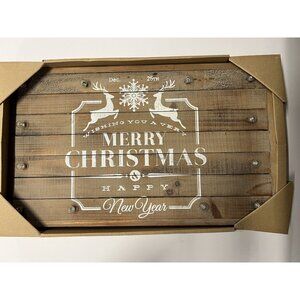 Merry‎ Christmas & Happy New Year Lighted Rustic Farmhouse Wood Sign